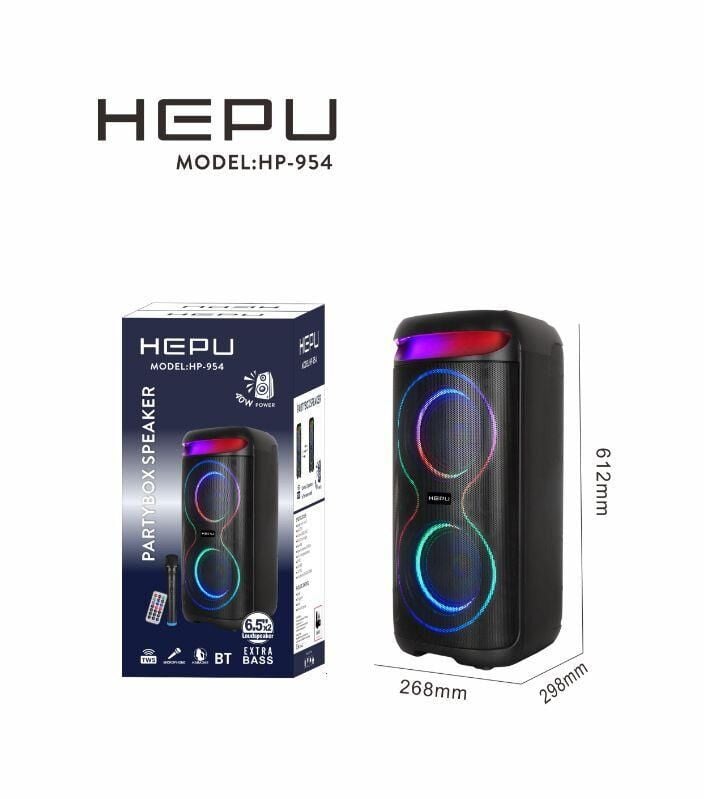 HEPU HP-954 2X6.5'' KABLOSUZ 1 EL MİKROFON BLUETOOTH USB ŞARJLI RGB IŞIKLI MÜZİK KUTUSU