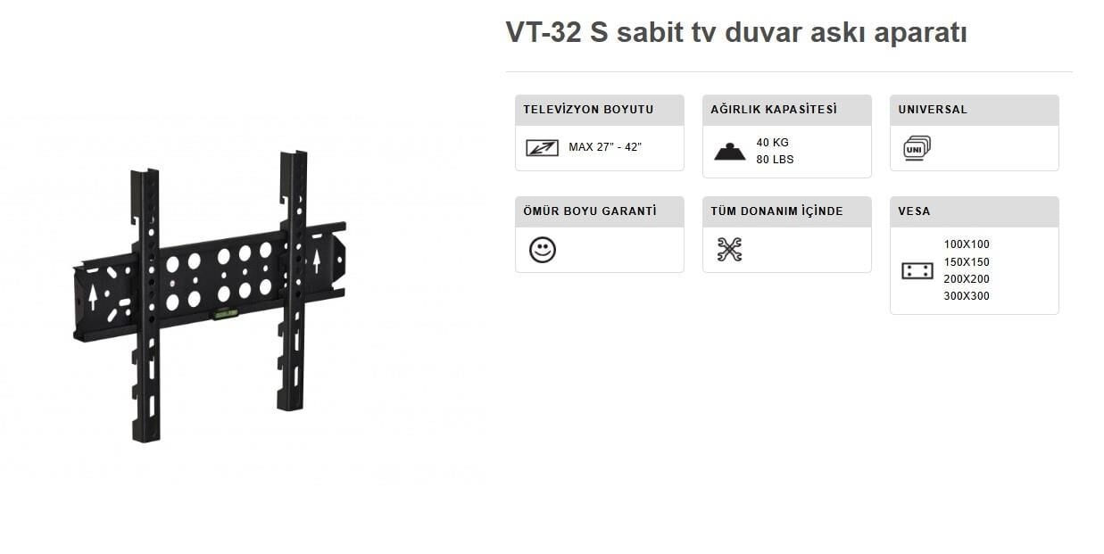 TV ASKI APARATI 27-42 İNÇ SABİT 10X40 CM VONTECH VT 32S