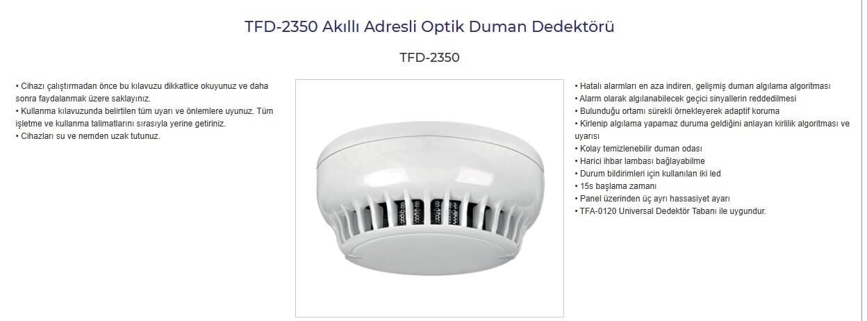 TEKNİM TFD-2350 AKILLI ADRESLİ OPTİK DUMAN DEDEKTÖRÜ TABAN HARİÇ