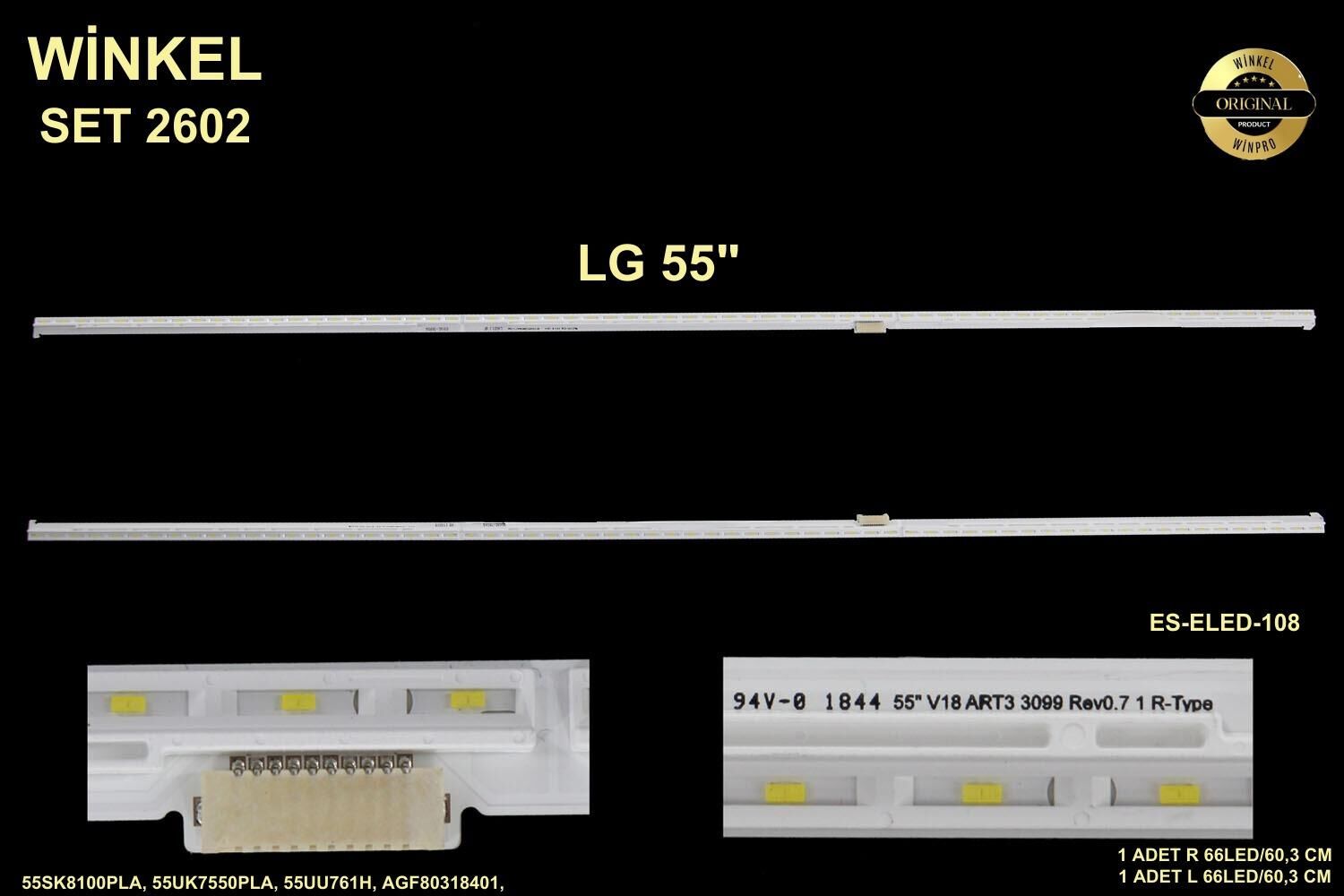 TV LED BAR 2602 2 ÇUBUK-55SK8100PLA, 55UK7550PLA,5UU761H,AGF80318401-ELED108-WİNKEL